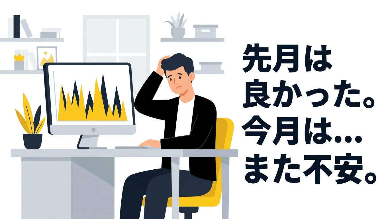 毎月の売上不安を抱えるイラスト